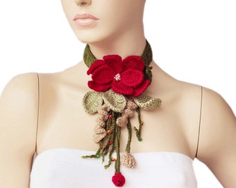 Crochet Jewelry, Crochet Pendant, Crochet Necklace, Christmas Necklace Scarf