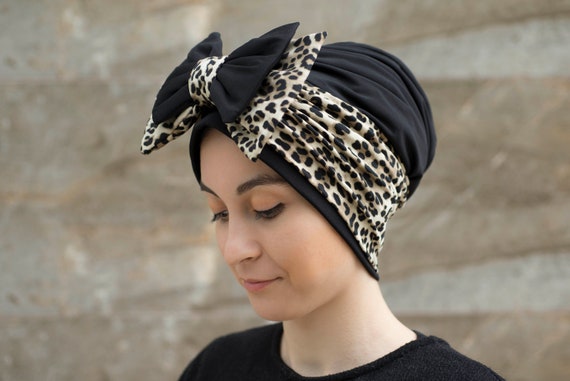 Sombrero de turbante de mujer con estampado de leopardo con lazo, turbante  anudado en la parte delantera, elegante ropa para la cabeza -  España
