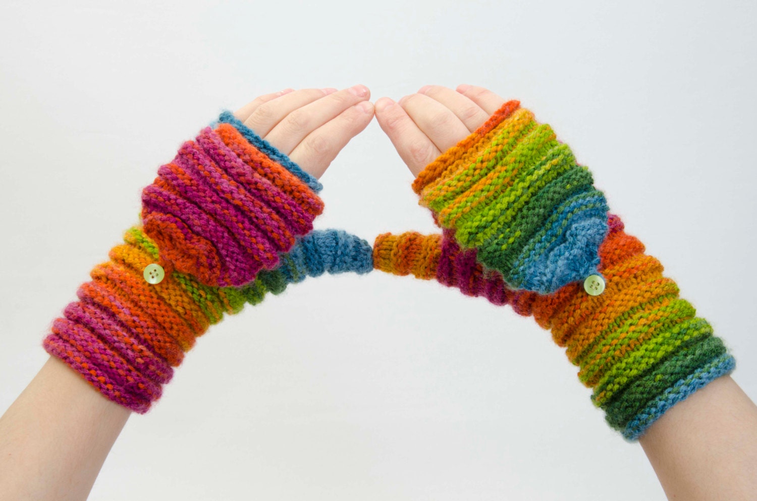 Knit Convertible Fingerless Gloves In Rainbow Colors Etsy
