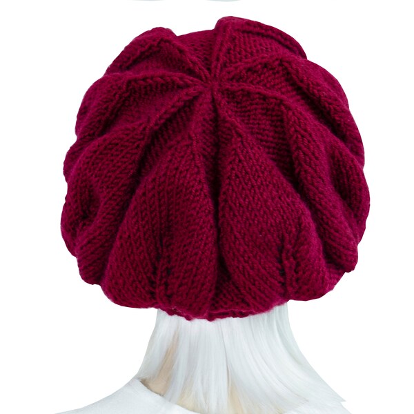 Bonnet béret en tricot, béret chrysanthème pour femme, bonnet d'hiver tournesol, bonnet de tourisme, bordeaux, bourgogne