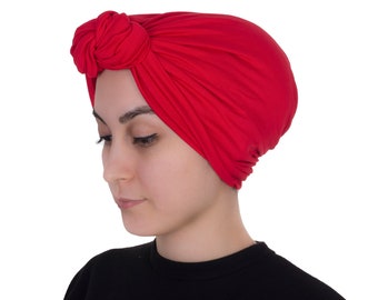 Front Knotted Womans Turban, Elegant Head Wear, Stylish Hat, Fashion Turban Hat, Bad Hair Day Hat, Red