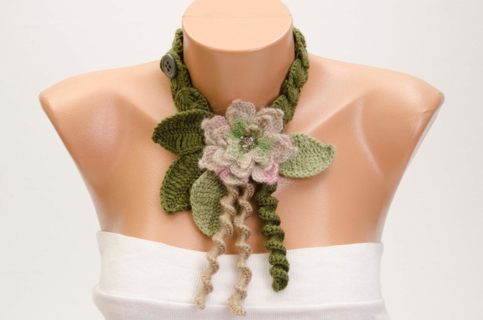 Crochet Scarf Long Scarf Crochet Floral Necklace Scarf Etsy