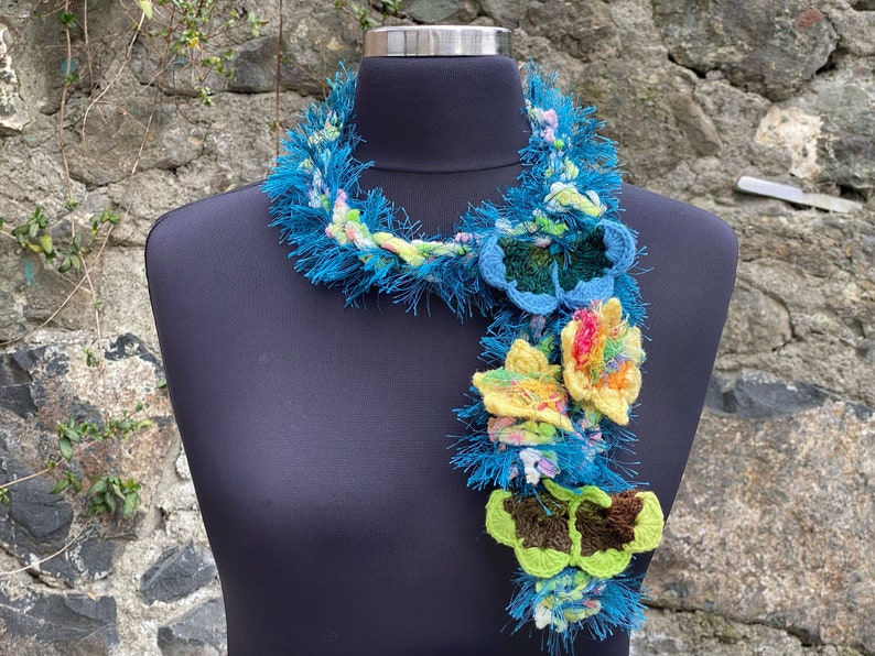 Mother Day Gift, Woman Birthday gift ,Flower Crochet Lariat Scarf, Gift For Her, Crochet Necklace Scarf, Flower Crochet Necklace image 3