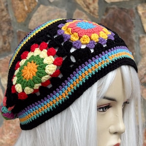 Crochet Granny Square Beanie: Colorful Winter Beret