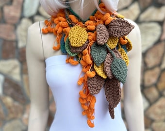 Crochet Flower Woman Winter Scarf for Autumn,