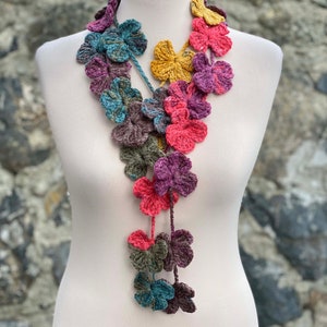 Crochet Flower Necklace Scarf, Crochet Lariat Scarf image 1