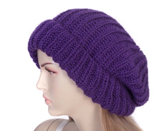 Slouchy Beanie Oversize Beanie Hat Winter Knit Hat For Woman, Purple - COLOR OPTION AVAILABLE