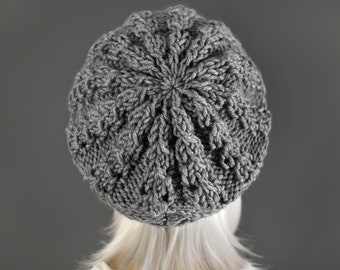 Gray Slouchy Knit Beanie: Wool Acrylic Blend, Winter Hat