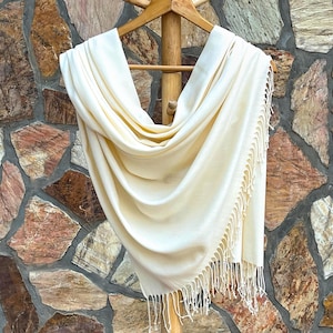 Lightweight  Pashmina Shawl, Bridesmaid Gift, Wedding Scarf, Bridesmaid Shawl, Bridal Shower Favors, Bridesmaid Proposal, Cream Color