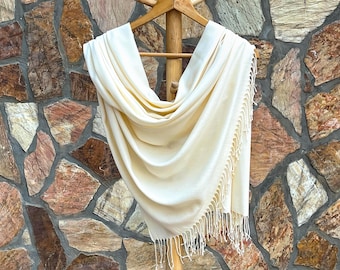 Cream Viscose Pashmina Shawl: Lightweight Wedding Scarf