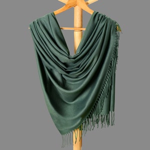 Thick Pashmina Shawl, Bridesmaid Gift, Bridal Wrap, Bridesmaid Shawl, Bridesmaid Proposal, Laurel green, Deep Sage Green image 1