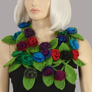 SALE - Crochet Flower Lariat Scarf, Crochet Scarf, Festival Scarf