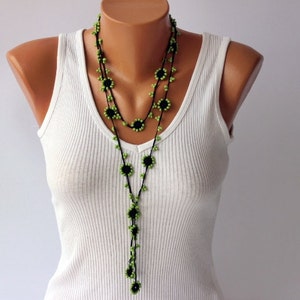Beaded necklace, crochet beaded necklace, Strand necklace