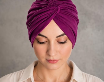 Top Knot Turban Hat, Snood Turban, Turban For Women, Violet