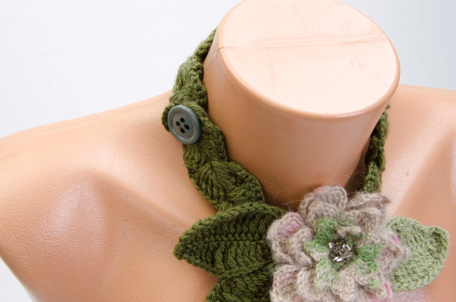 Crochet Scarf Long Scarf Crochet Floral Necklace Scarf Etsy