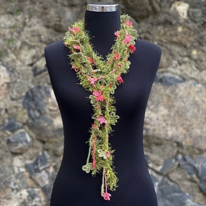 Flower Crochet Lariat Scarf, Lariat Crochet Jewelry, Flower Wrap Scarf, Woman Necklace image 6