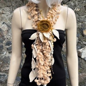 Gift Idea For Her, Crochet Flower Necklace Scarf, Unique Crochet Flower Woman Winter Scarf