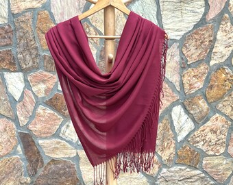 Pashmina Shawl, Bridesmaid Gift, Wedding Scarf, Bridesmaid Shawl, Bridal Shower Favors, Bridesmaid Proposal, Wine Color