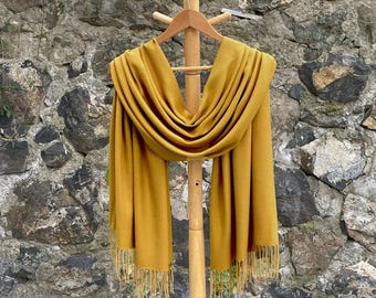 Thick Pashmina Shawl, Bridesmaid Gift, Bridal Wrap, Bridesmaid Shawl, Bridesmaid Proposal, Mustard Yellow, Butterscotch