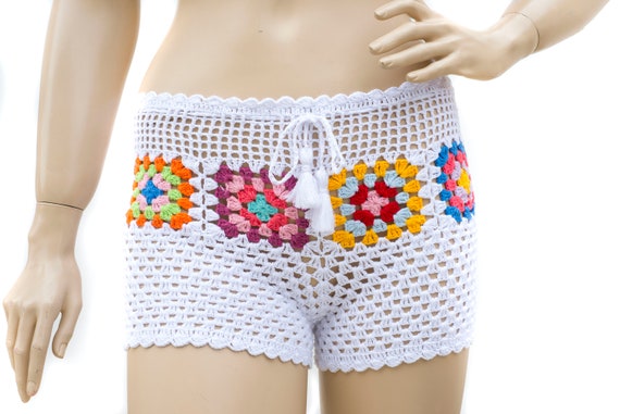 Sale Granny Square Short Crochet Beach Short In Cotton Etsy