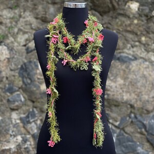 Flower Crochet Lariat Scarf, Lariat Crochet Jewelry, Flower Wrap Scarf, Woman Necklace image 7