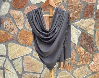 Thick Pashmina Shawl, Bridesmaid Gift, Wedding Scarf, Bridesmaid Shawl, B Bridesmaid Proposal, Steel Gray, Charcoal Gray