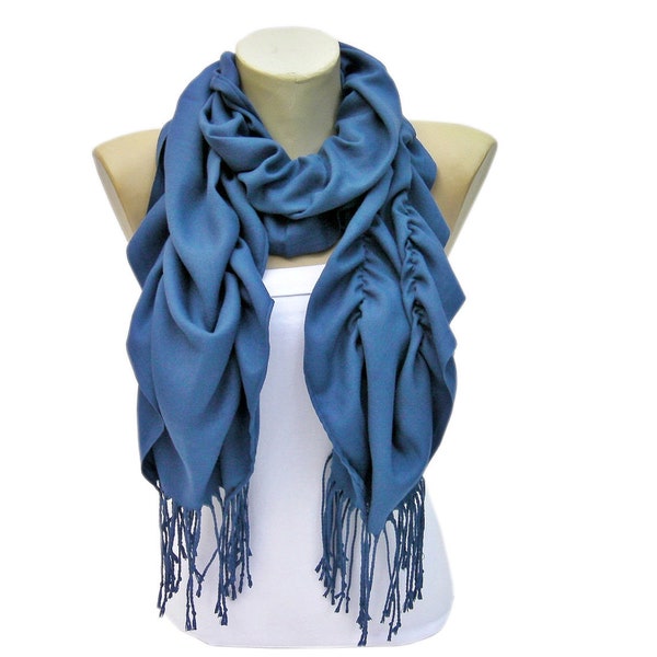 Ruffle scarf  ,Pashmina fabric scarf in Blue
