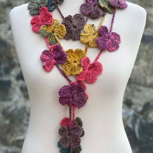 Crochet Flower Necklace Scarf, Crochet Lariat Scarf image 3