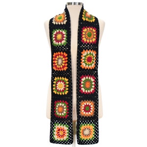 Crochet Granny Square Afghan Scarf, Long Scarf, Retro Scarf, Winter Scarf, Hippie Style, Hobo Scarf