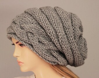 Slouchy Beanie, Oversize Beanie Hat, Winter Knit Hat, For Woman In Grey - COLOR OPTION AVAILABLE