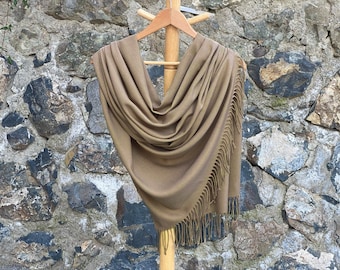 Thick Pashmina Shawl, Bridesmaid Gift, Wedding Scarf, Bridesmaid Shawl, Bridal shower favors, Bridesmaid Proposal, Khaki, Mocha,Taupe