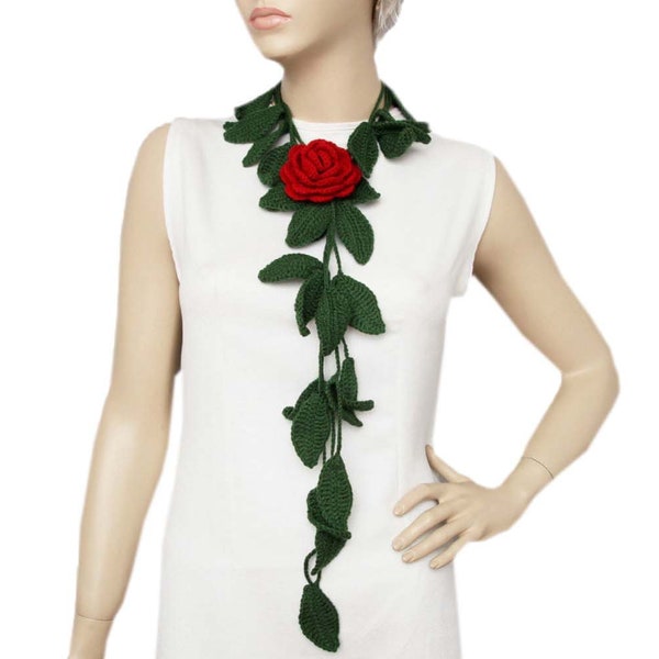 Crochet Jewelry, Crochet Scarf, Crochet Necklace, With Removable Flower Brooch