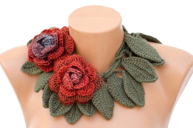 Dark Red Rose Crochet Flower Jewelry With 2 Removable Etsy