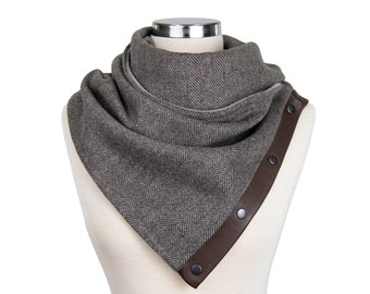 Unisex Infinity Scarf, Men Scarf, Scarf With Snaps, Winter Scarf, Neck Warmer Scarf, Herringbone