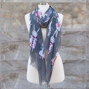 Woman Summer Scarf, Bunny Print Scarf, Long Regular Summer Scarf, Animal Print Scarf
