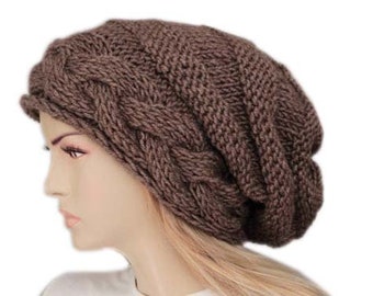 Beanie Hat, Winter Slouchy, Oversize Knit Hat, For Woman In Brown - COLOR OPTION AVAILABLE