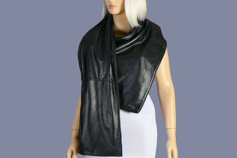 Genuine Lambs Leather Unisex Long Scarf Wrap With Snap image 10