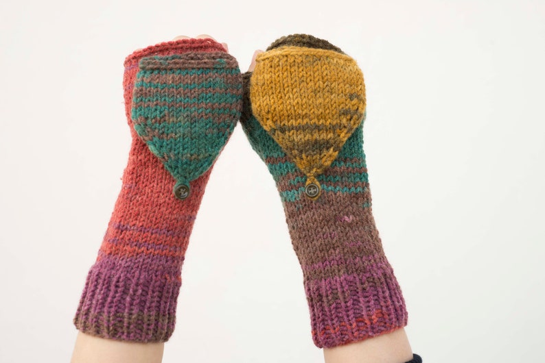 Knit Convertible Mittens Fingerless Gloves In Multi Color image 3