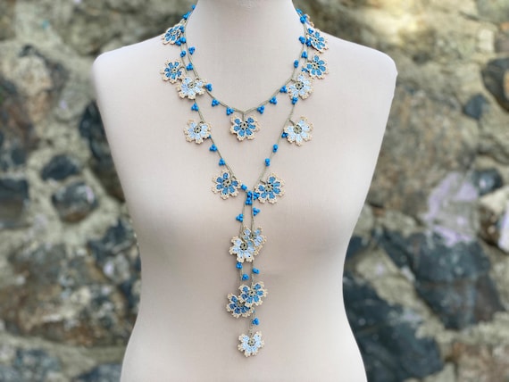 Collectable Handcrafted Traditional Turkish  Oya, & Sterling Silver Necklace Needle Lace Necklace.turkish Oya Necklace,tribal Pendant  main image 2