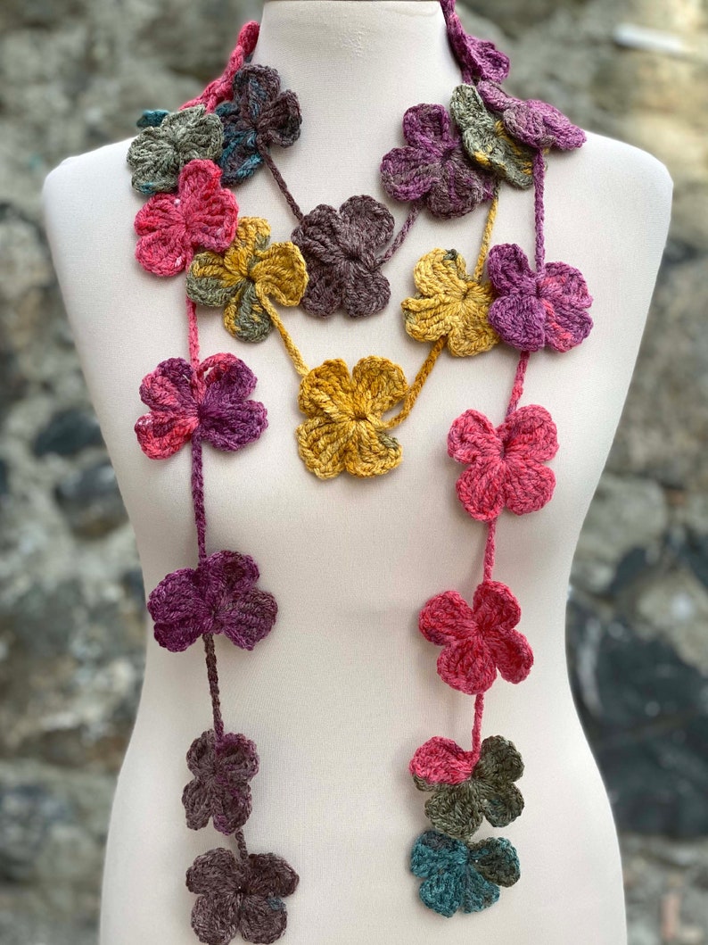 Crochet Flower Necklace Scarf, Crochet Lariat Scarf image 5