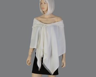 Scialle Pashmina spesso, scialle da sposa, con pizzo fatto a mano, scialle da sposa, sciarpa scialle Pashmina da damigella d'onore, avorio