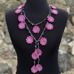 Beaded Necklace Crochet Oya Necklace, Crochet Strand Necklace, Crochet Beaded Necklace, Crochet Necklace, Pale Violet, Gray