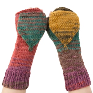 Knit Convertible Mittens Fingerless Gloves In Multi Color image 1