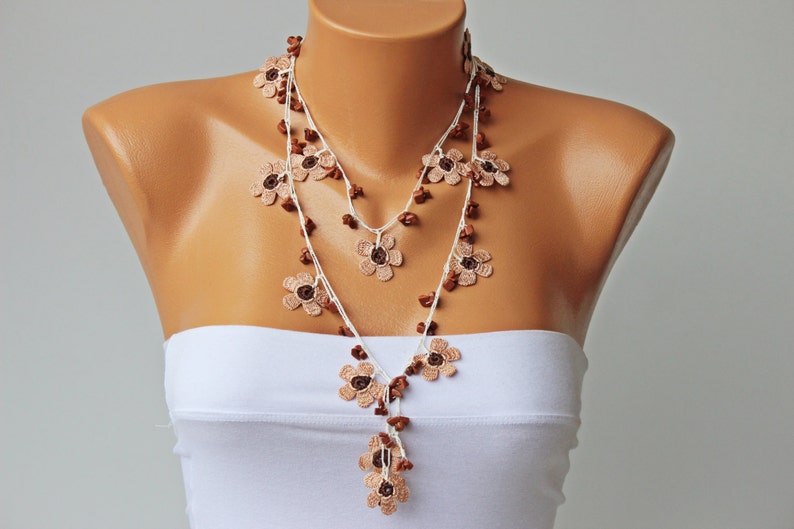 Crochet bead necklace jewelry crochet necklace crochet flower necklace
