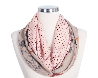 Woman's Infinity Scarf, Printed Scarf, Loop Scarf, Chiffon Scarf, Summer Scarf, Spotted