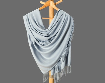 Thick Pashmina Shawl, Bridesmaid Gift, Bridal Wrap, Wedding Scarf, Bridesmaid Shawl, Bridal shower favors, Blue Gray