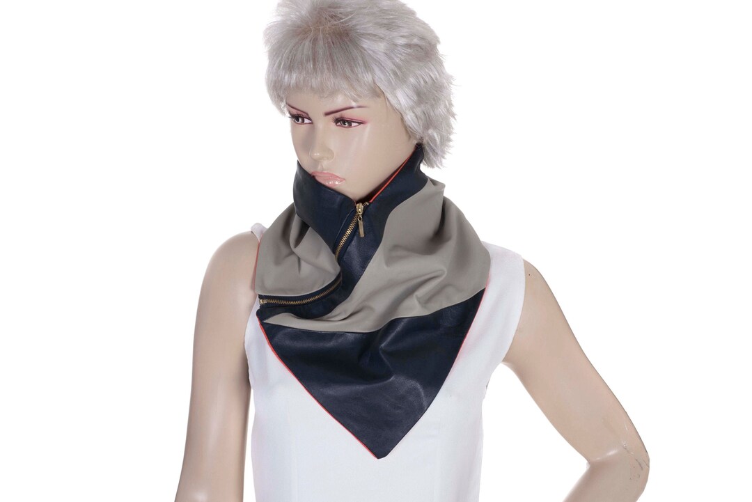 Unisex Genuine Leather Neck Warmer With Zipper and Lining With Snaps Etsy