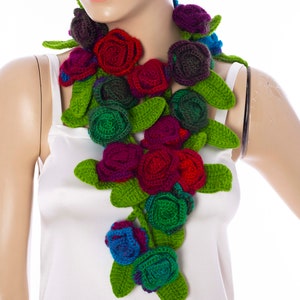 Crochet Flower Lariat Scarf, Crochet Scarf
