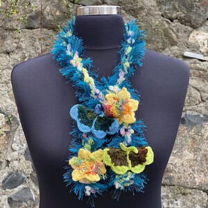 Mother Day Gift, Woman Birthday gift ,Flower Crochet Lariat Scarf, Gift For Her, Crochet Necklace Scarf, Flower Crochet Necklace image 1