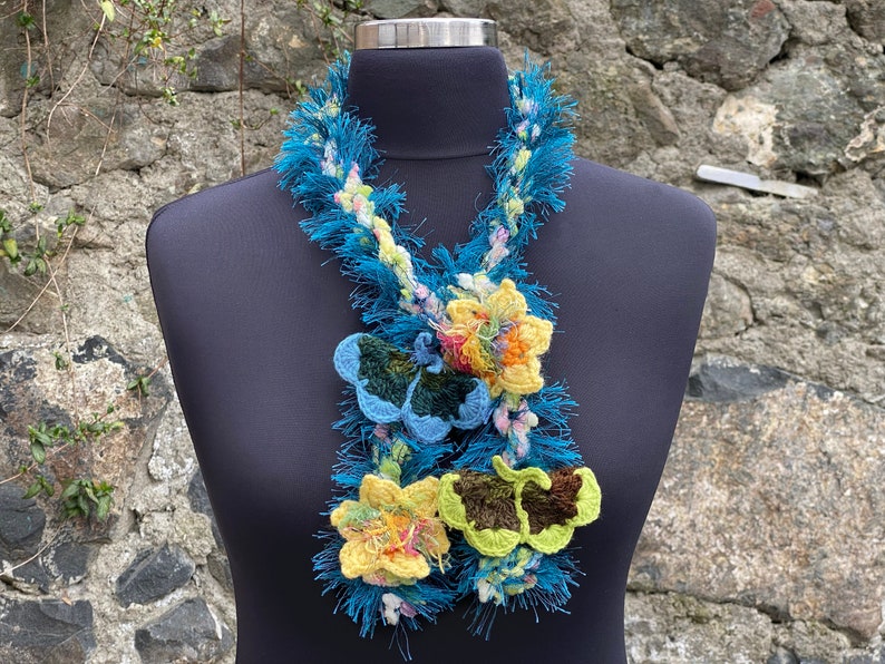 Mother Day Gift, Woman Birthday gift ,Flower Crochet Lariat Scarf, Gift For Her, Crochet Necklace Scarf, Flower Crochet Necklace image 1